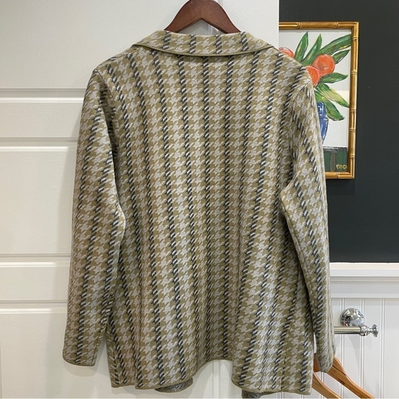 Joie Houndstooth Double Breasted Knit Cardigan Olive Green XL - Picture 2 of 7